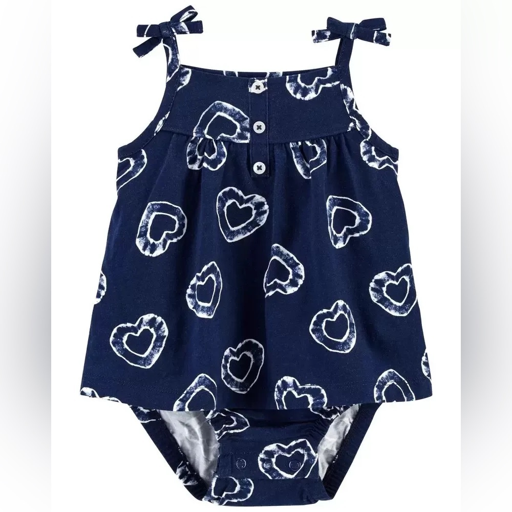 Carters Girls Blue Heart Dress Romper 6 Months